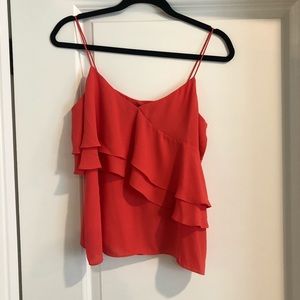 J.Crew spaghetti strap ruffle front coral blouse